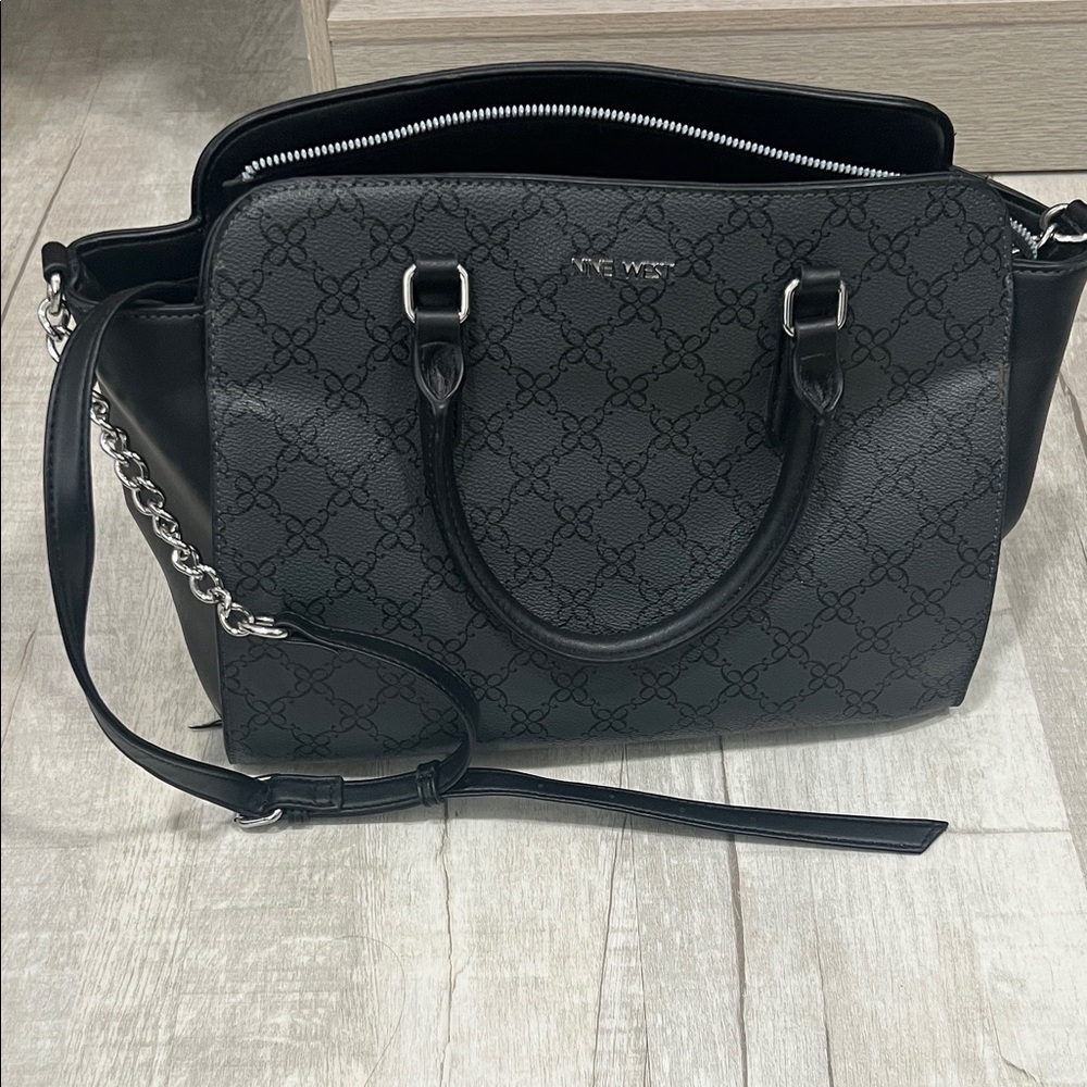 Nine West Black Satchel with Silver Accents